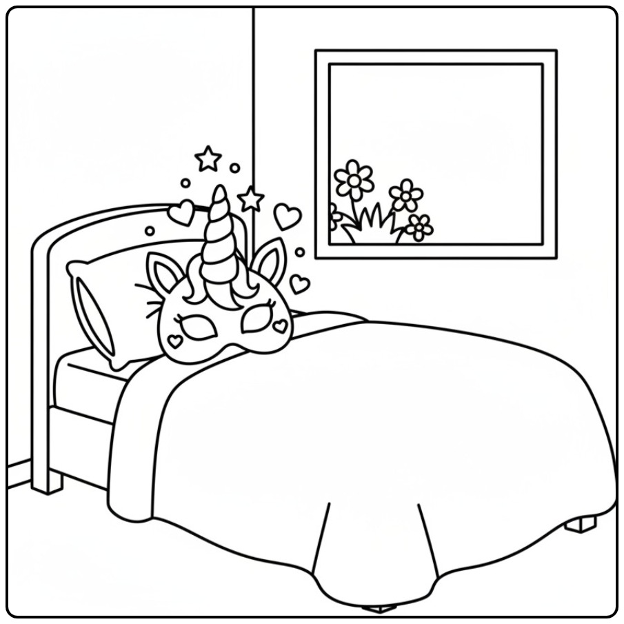 Fun Unicorn Mask for Children coloring page