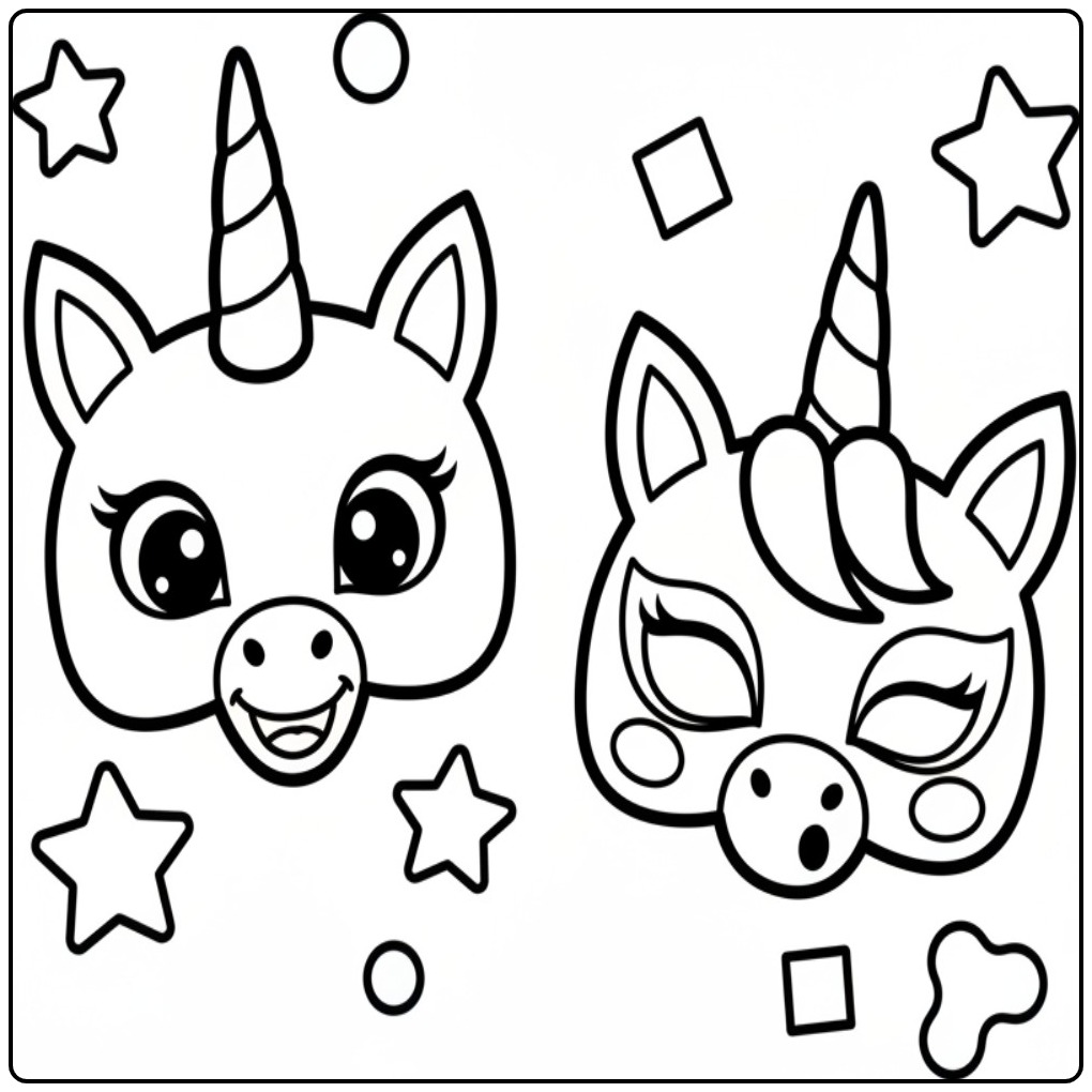 Maak You Own Unicorn Mask Festive coloring page