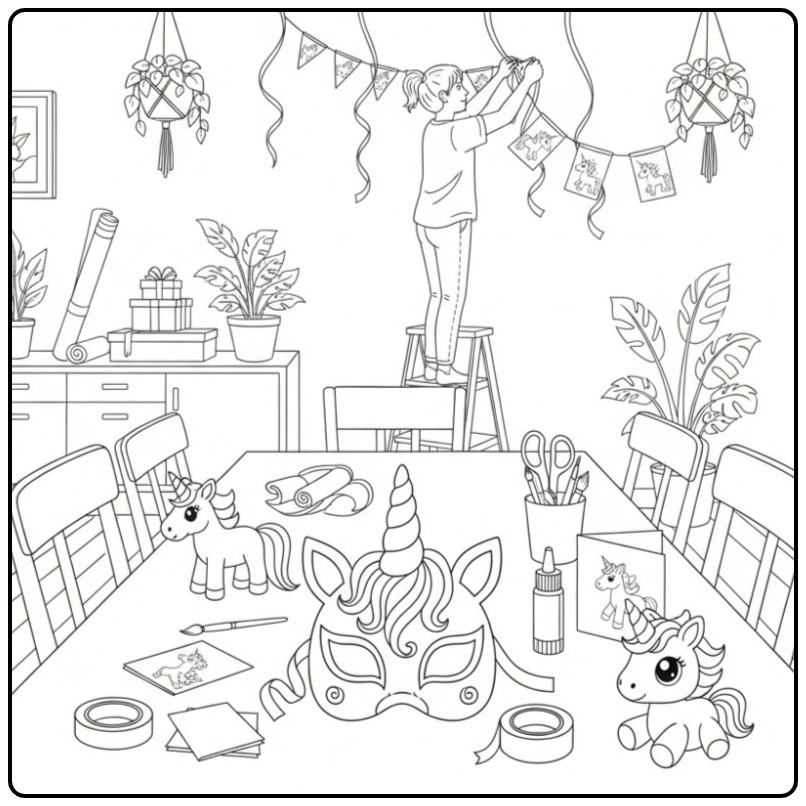 Maak You Own Unicorn Mask Party coloring page