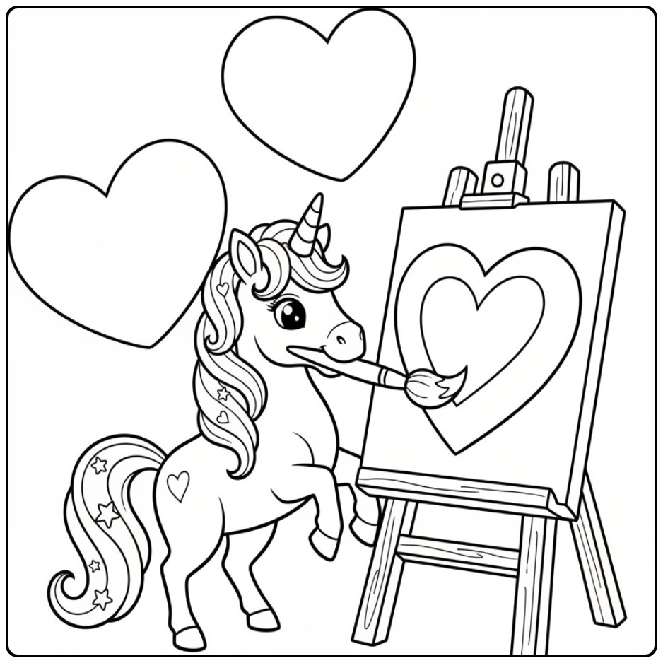Magical Unicorn Hearts coloring page