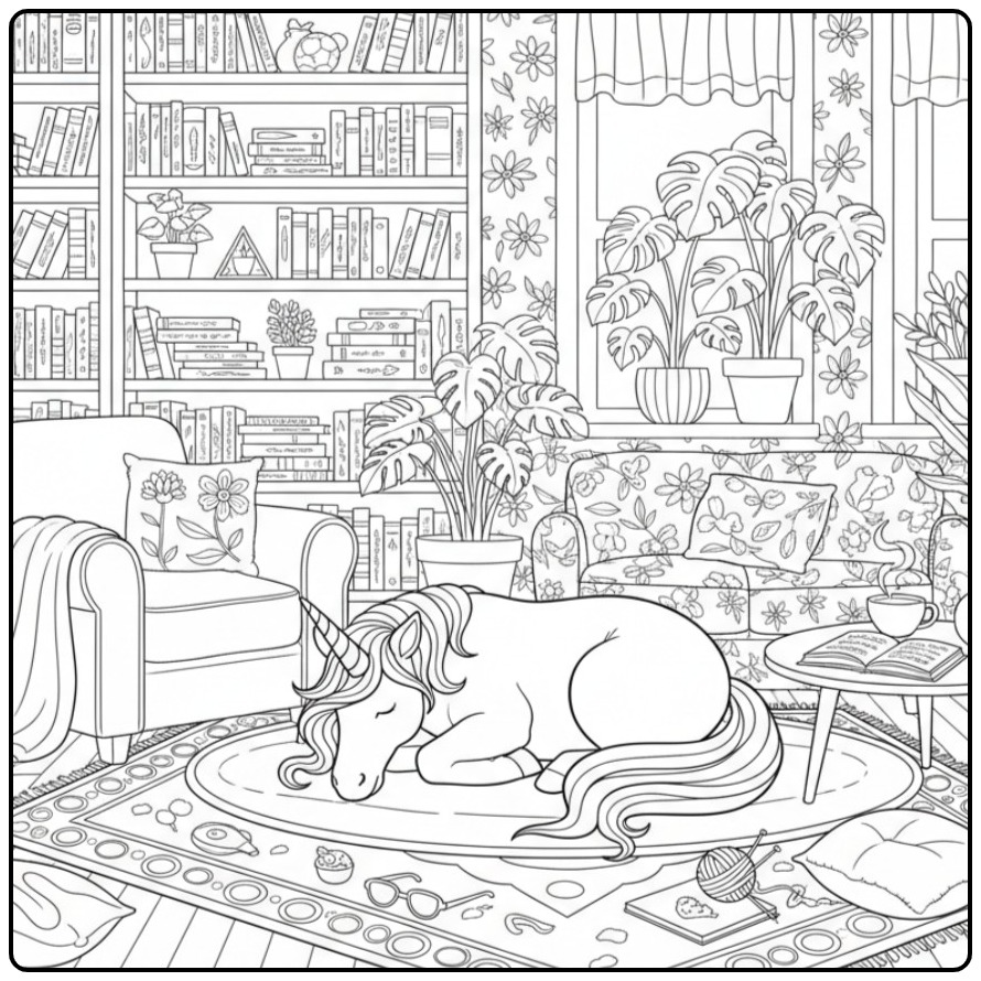 Relaxing Unicorn for Creative Moments coloring page