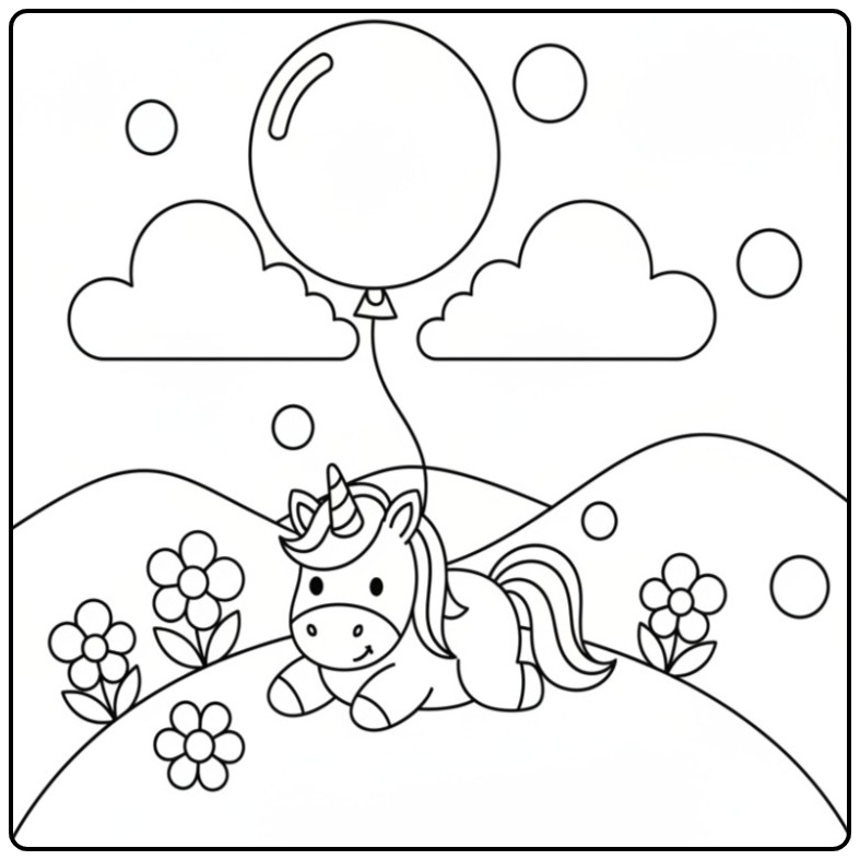 Beautiful Unicorn for Children with Flowers coloring page