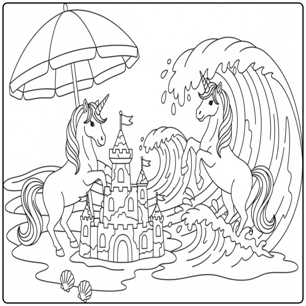 Unicorn Unicorns at the Beach coloring page