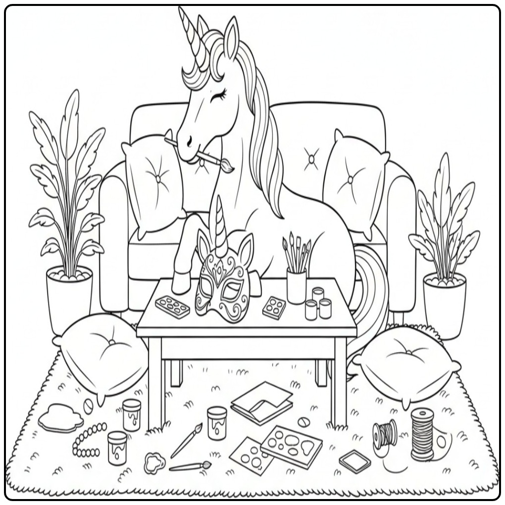 Mask Craft Fun with Unicorn coloring page
