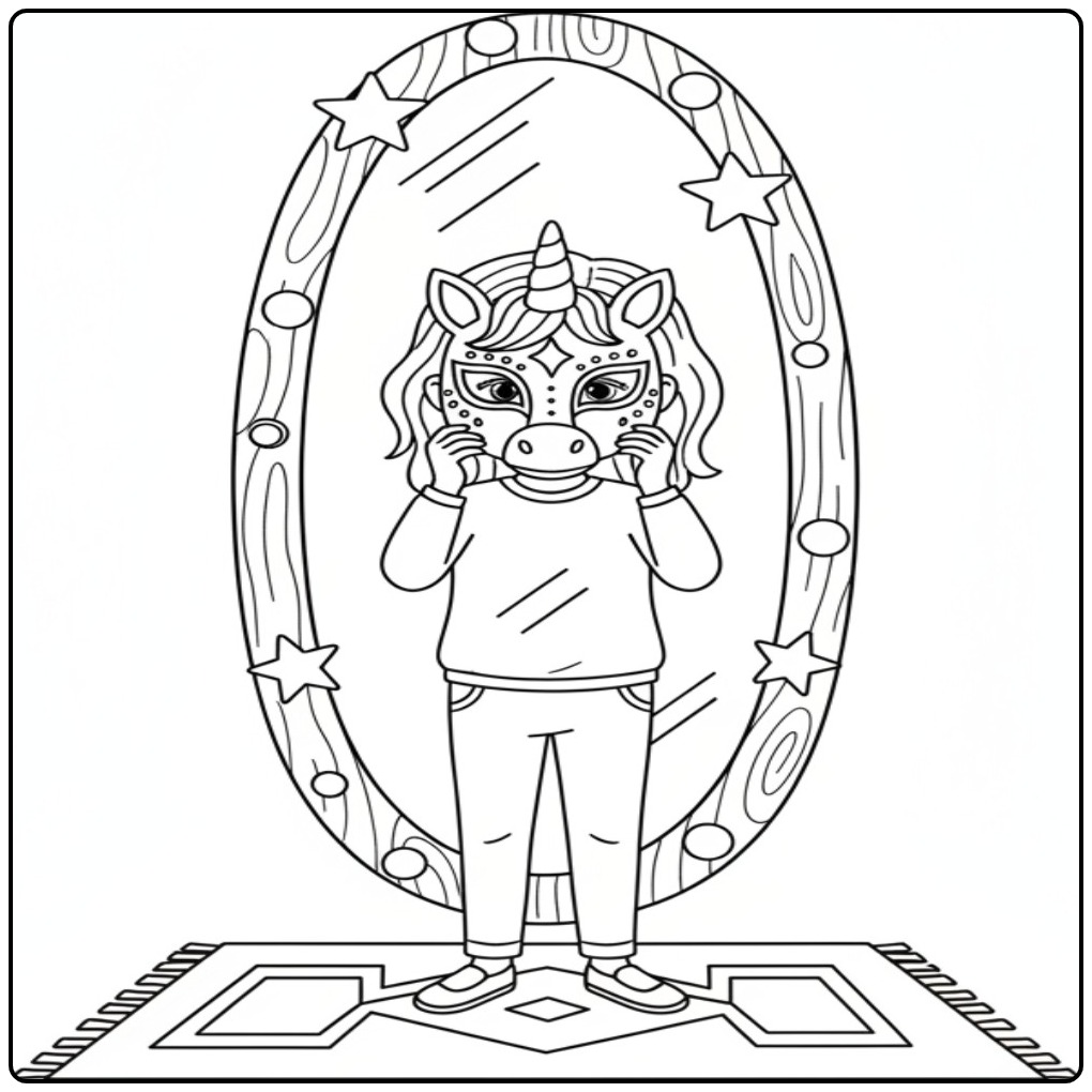 Mask Spiegelpret with Unicorn Girl coloring page