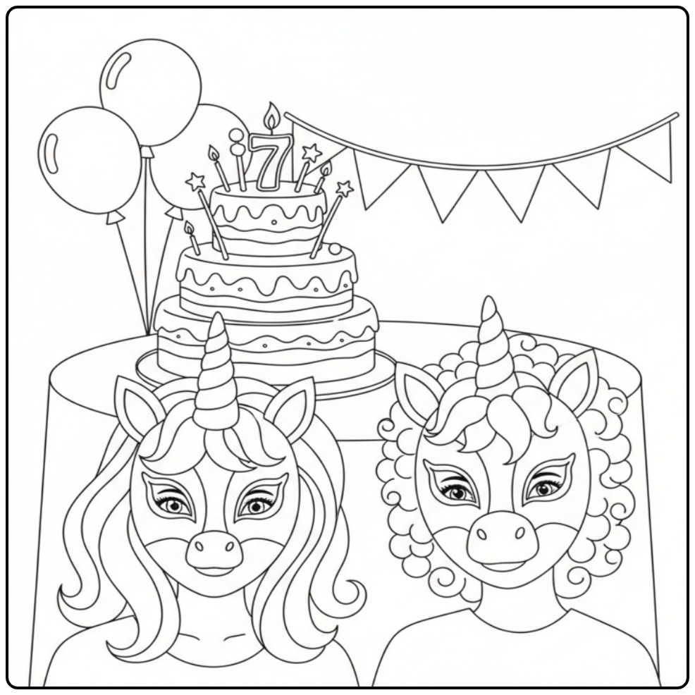 Unicorn Mask for a Magical Birthday Party coloring page