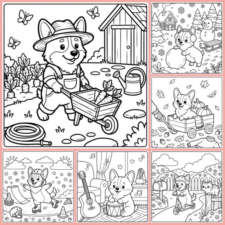 Corgi coloring page collection cover
