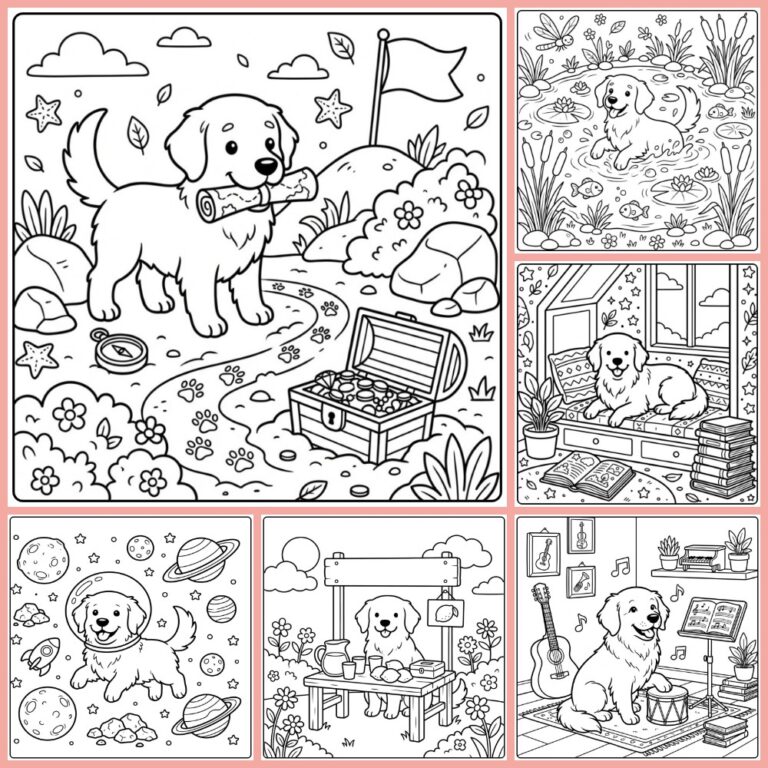 Golden Retriever coloring page collection cover