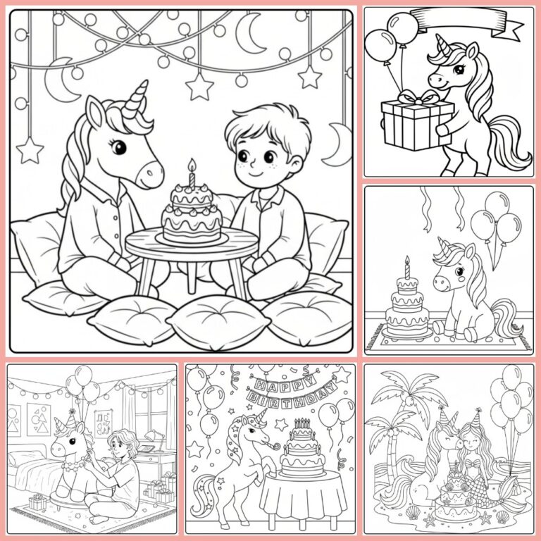 Unicorn Birthday coloring page collection cover