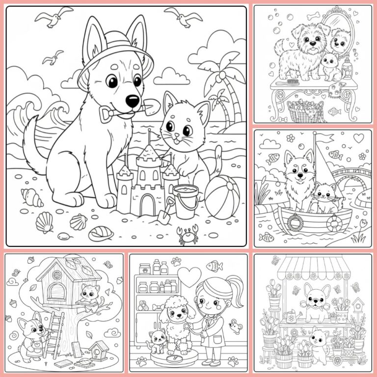 Dog and Cat coloring page collection cover