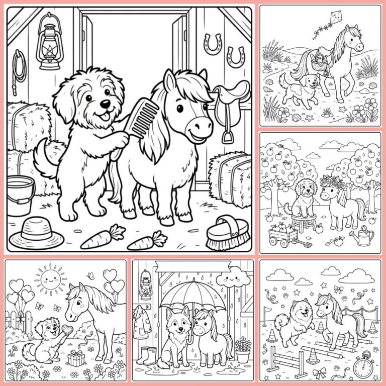 Dog and Horse coloring page collection cover