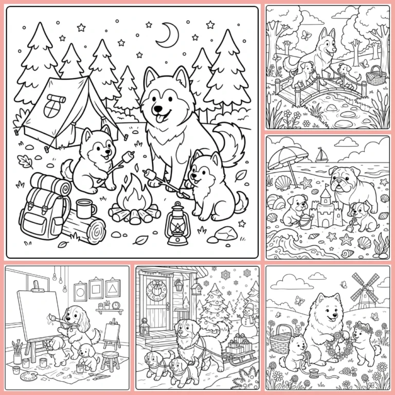 Dogs and Puppies coloring page collection cover