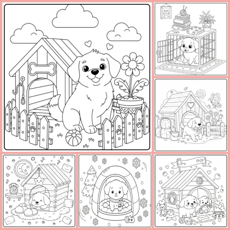 Doghouse coloring page collection cover