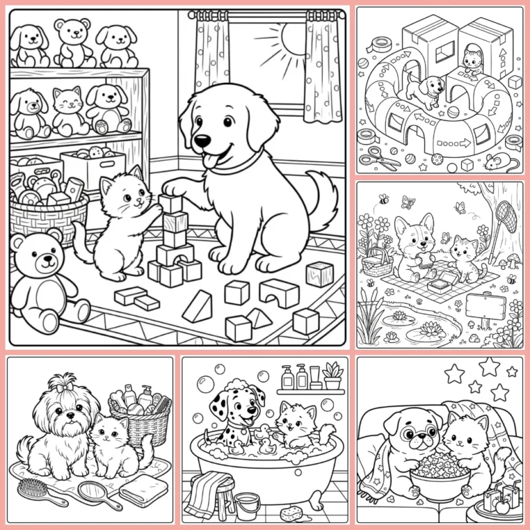 Puppy and Kitten coloring page collection cover