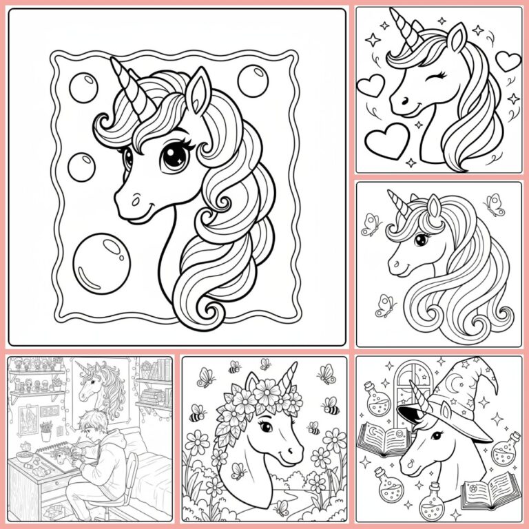 Unicorn Head coloring page collection cover