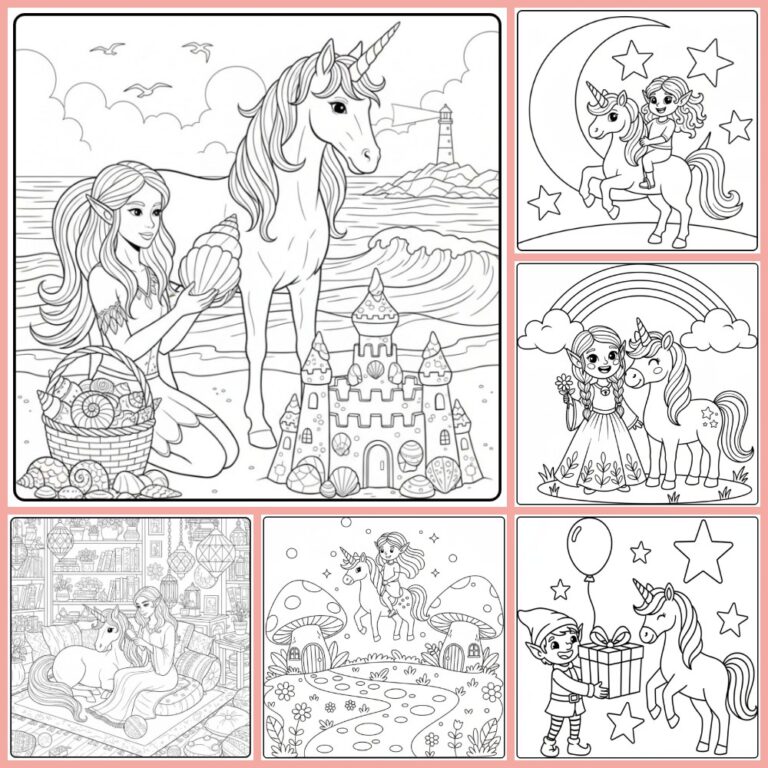 Fairy and Unicorn coloring page collection cover