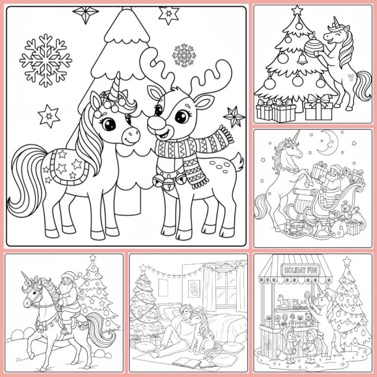 Christmas Unicorn coloring page collection cover