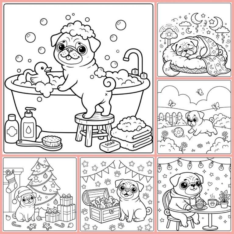 Pug coloring page collection cover