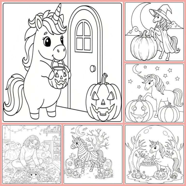 Unicorn Halloween coloring page collection cover