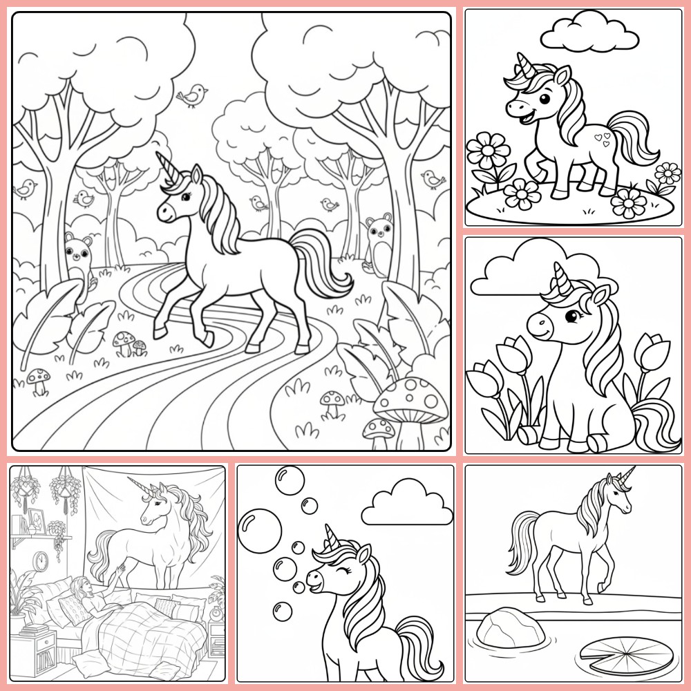 Easy Unicorn coloring page collection cover