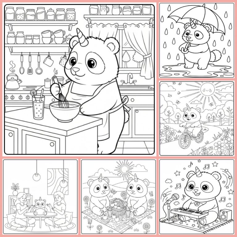 Unicorn Panda coloring page collection cover