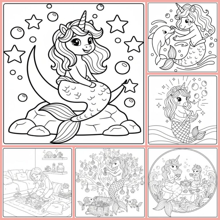 Unicorn Mermaid coloring page collection cover