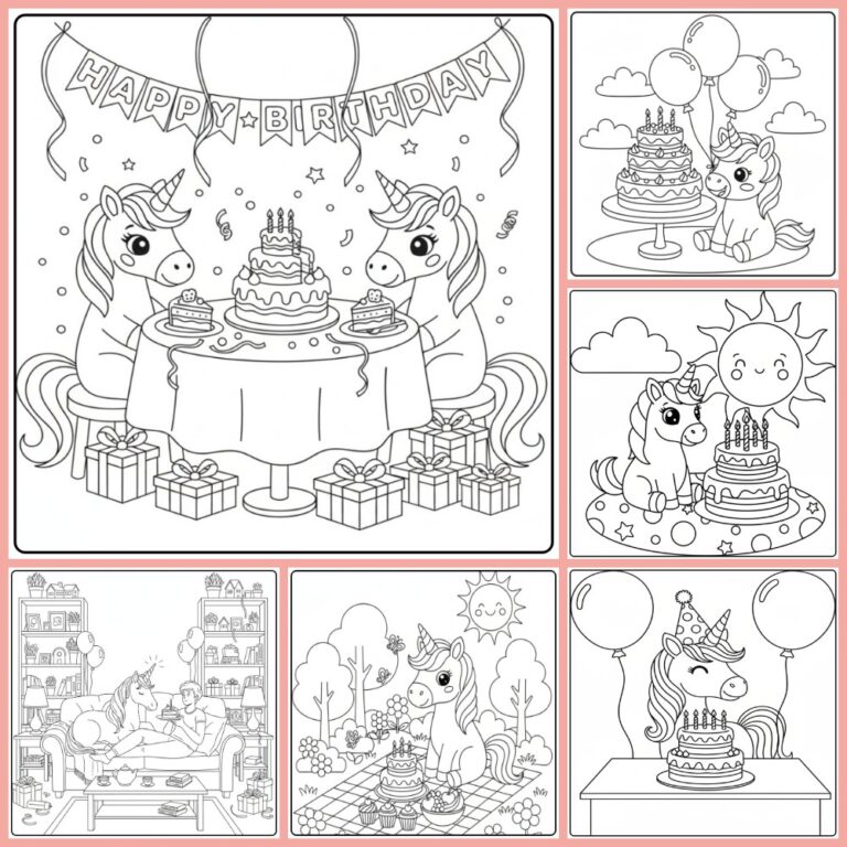 Unicorn Birthday Cake coloring page collection cover