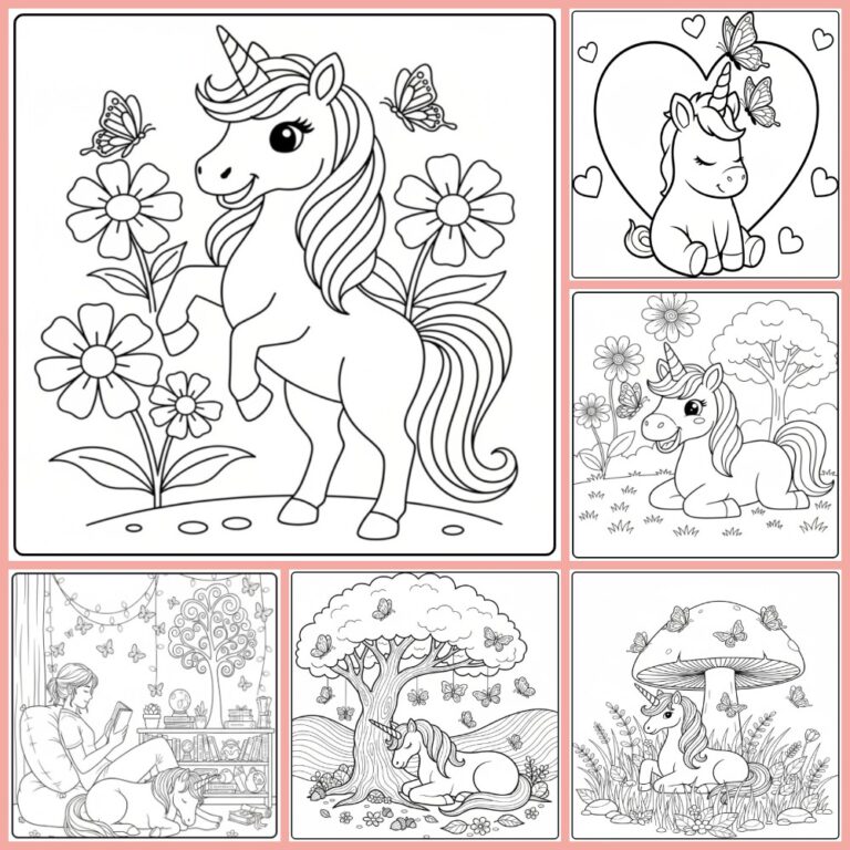 Unicorn and Butterfly coloring page collection cover