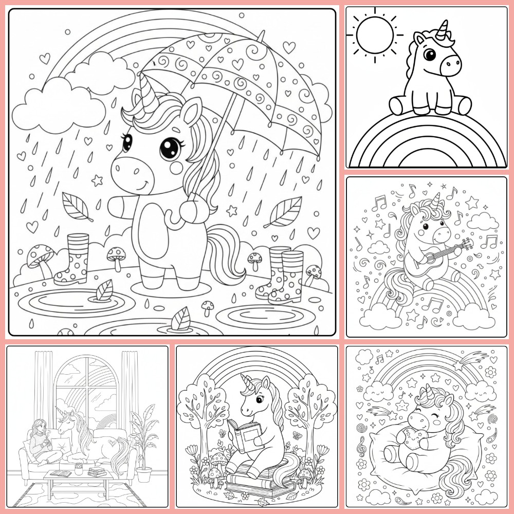 Unicorn Rainbow coloring page collection cover