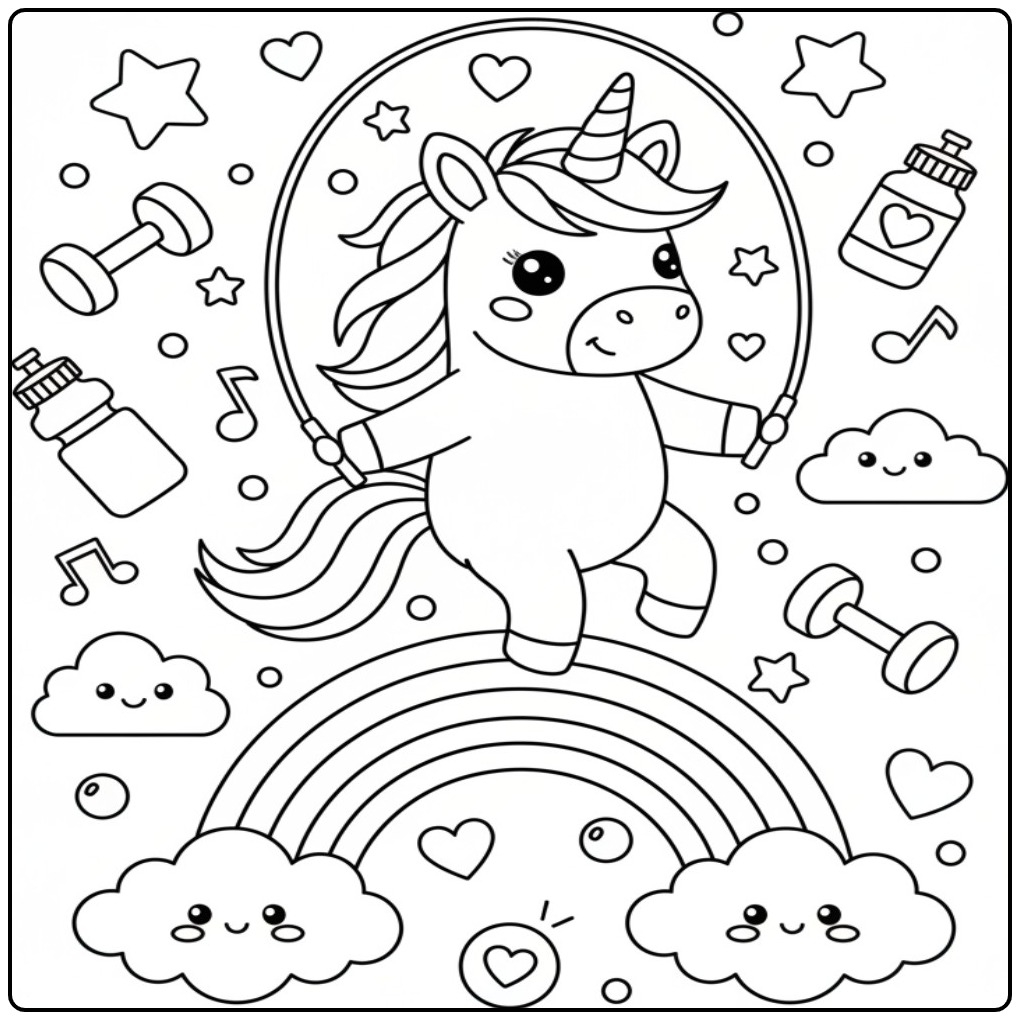 Active Unicorn Rainbow coloring page