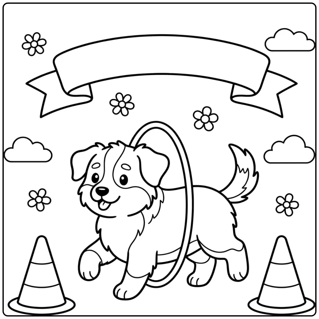 Easy Australian Shepherd Puppy with Hoop coloring page