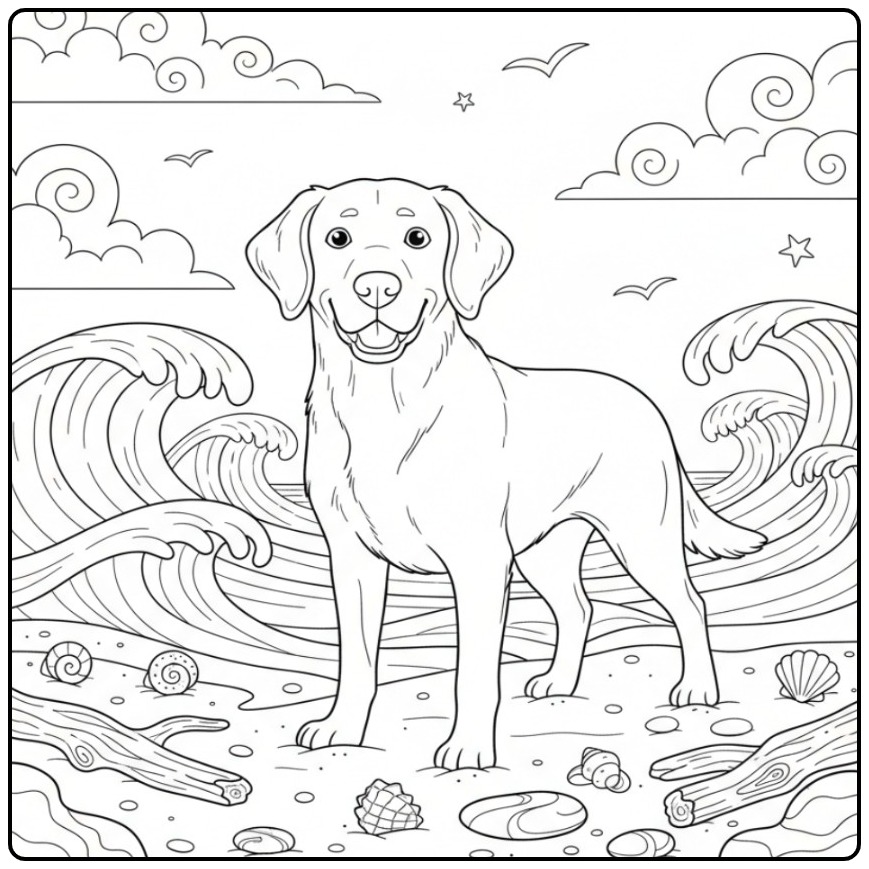 Chesapeake Bay Retriever on a Windy Shore coloring page