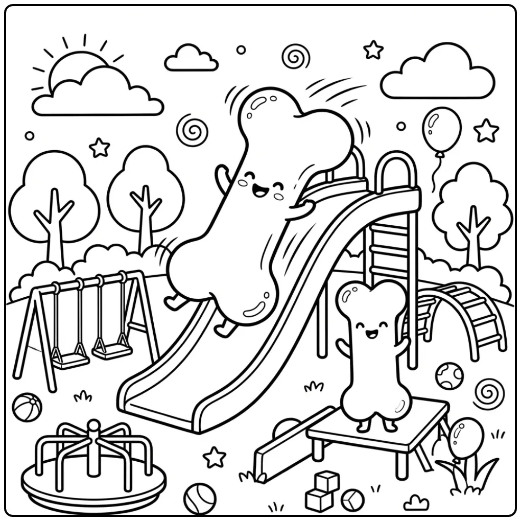 Adventurous Dog Bone on a Slide coloring page