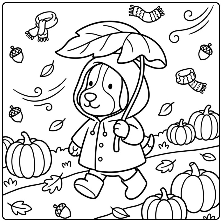 Adventurous Beagle with a Leaf as Umbrella coloring page