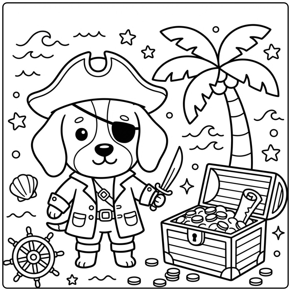 Adventurous Beagle Pirate on a Onbewoond Island coloring page