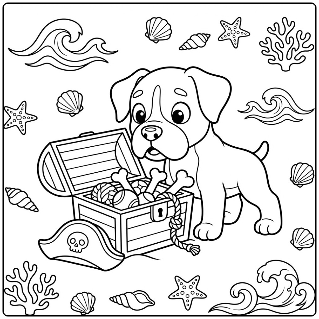 Adventurous Boxer Dog as a Tough Pirate coloring page