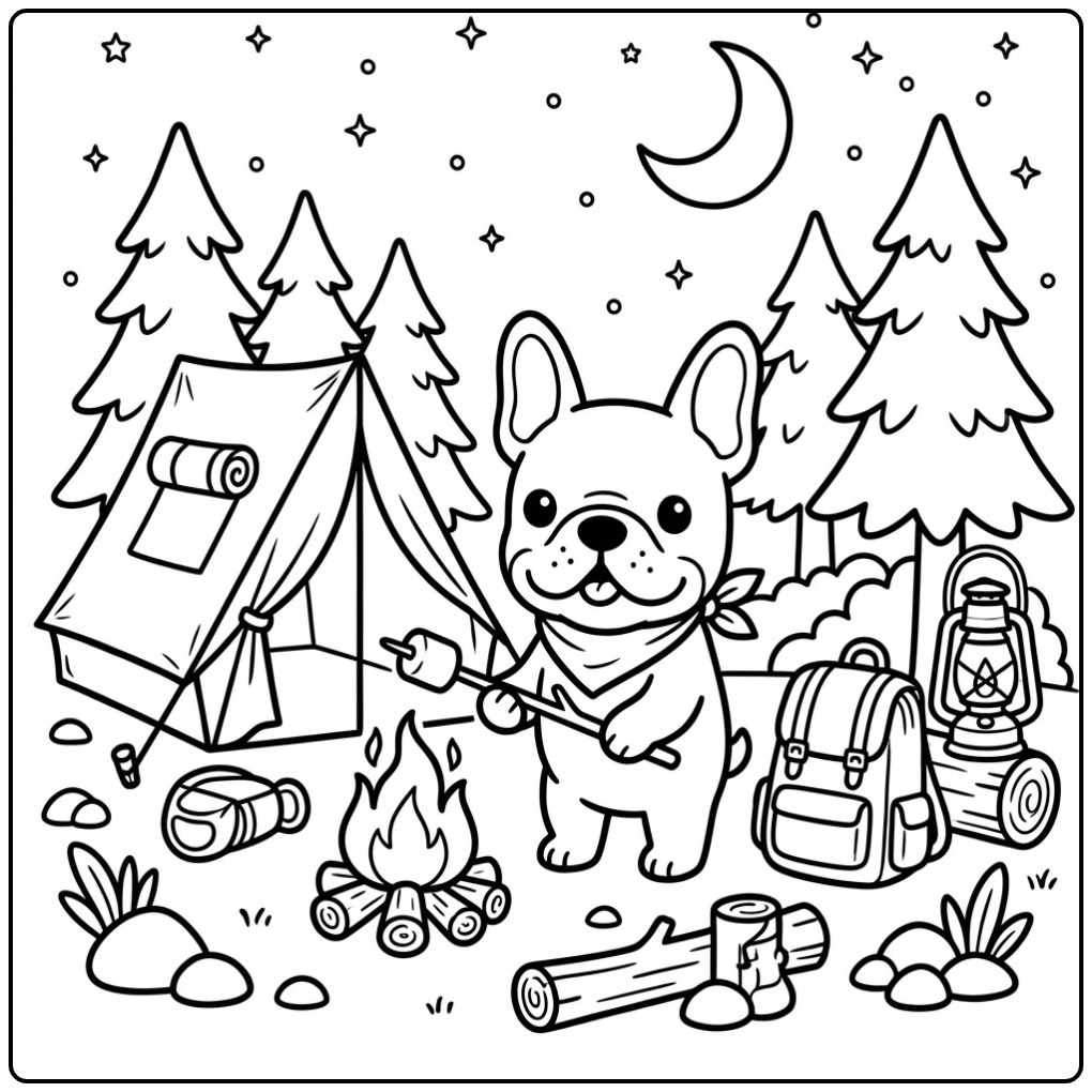 Adventurous French Bulldog Roostert Marshmallows coloring page