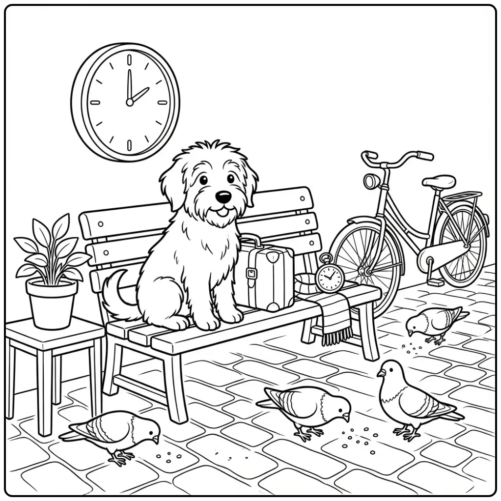 Hollandse Smoushond Waiting at a Train Station coloring page