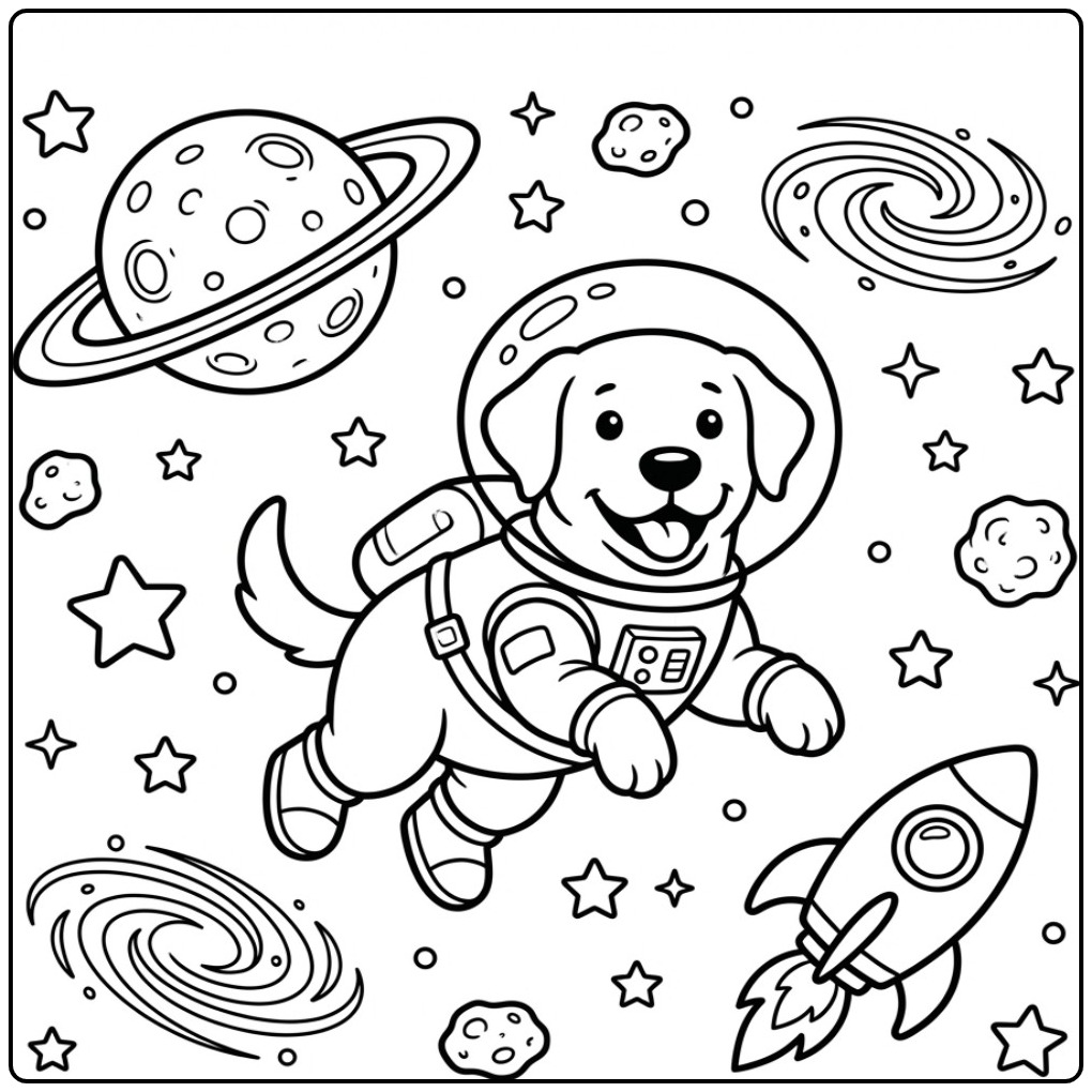 Adventurous Labrador in a Astronaut Suit coloring page