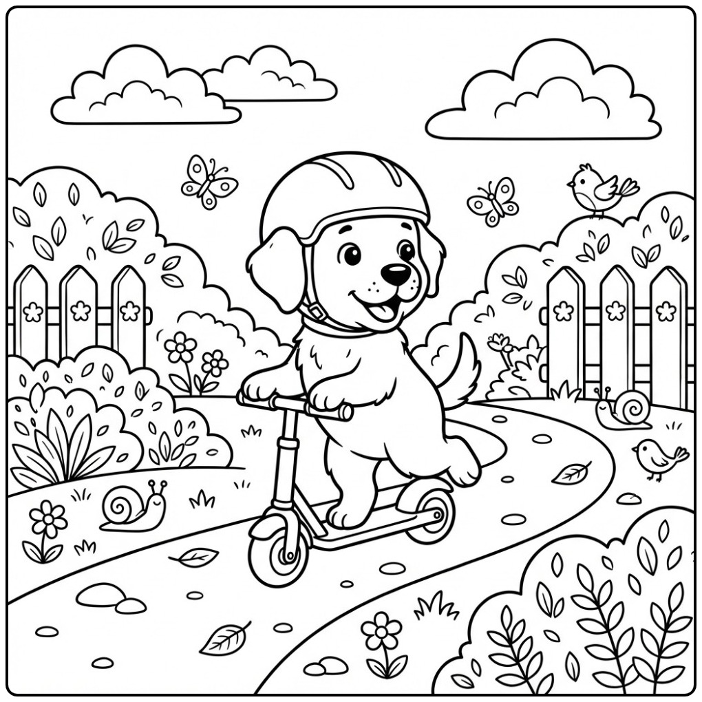 Adventurous Labrador on a Step in the Garden coloring page