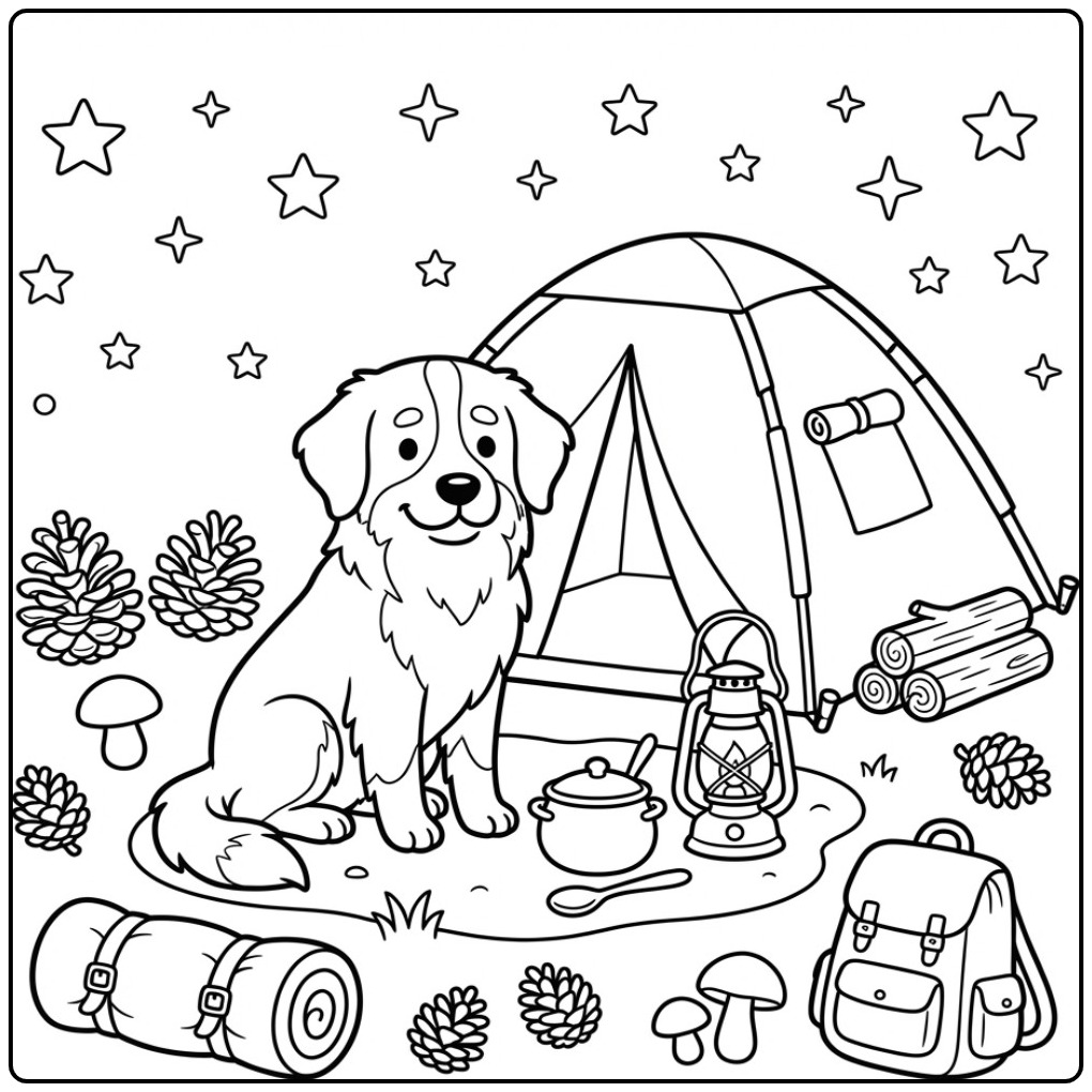 Adventurous Nighttime Bernese Mountain Dog coloring page
