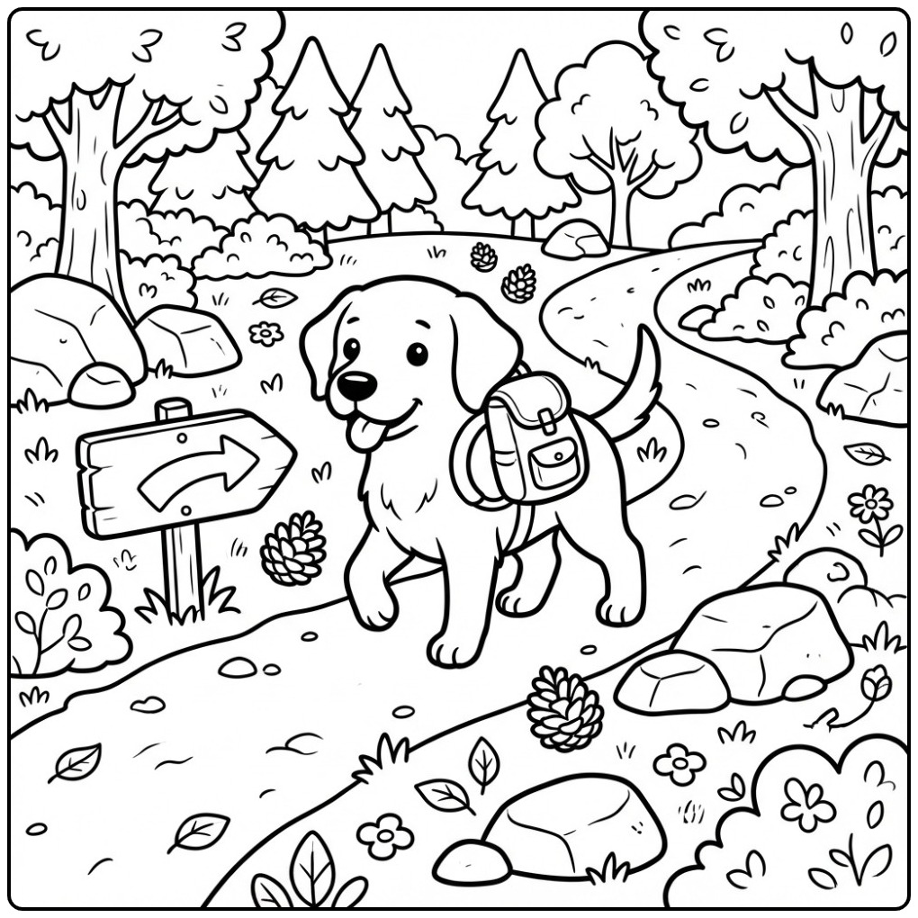 Adventurous Walk Labrador in Nature coloring page