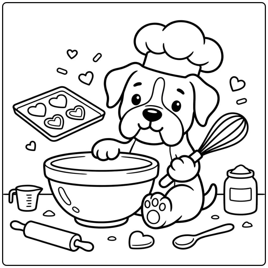 Easy Boxer Puppy Baking for Children coloring page