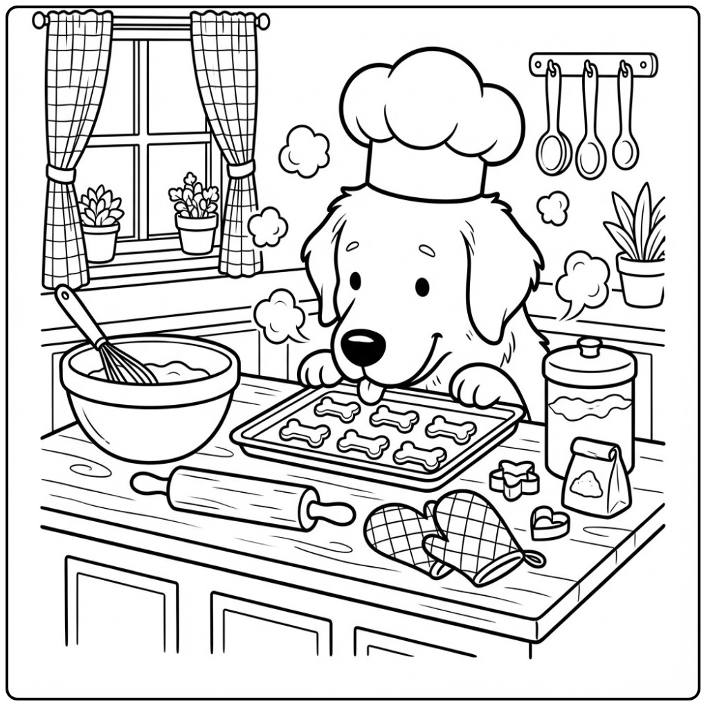 Golden Retriever Dog Head with a Chef Hat coloring page