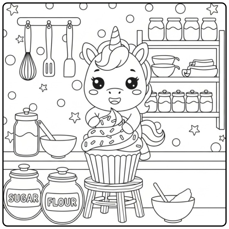 Bakplezier with the Kawaii Chibi Baby Unicorn coloring page