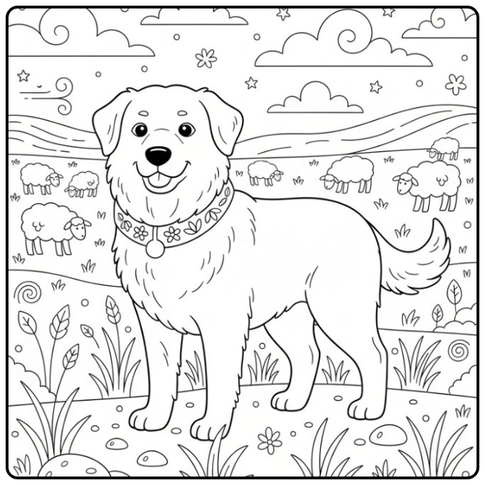 Maremma Sheepdog Guarding a Flock coloring page