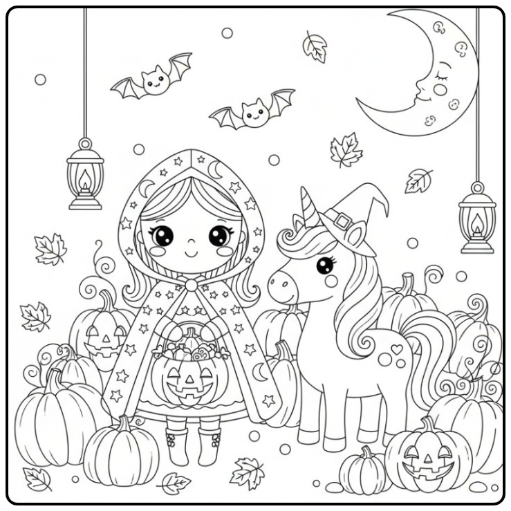 Enchanting Halloween Princess Unicorn for You coloring page