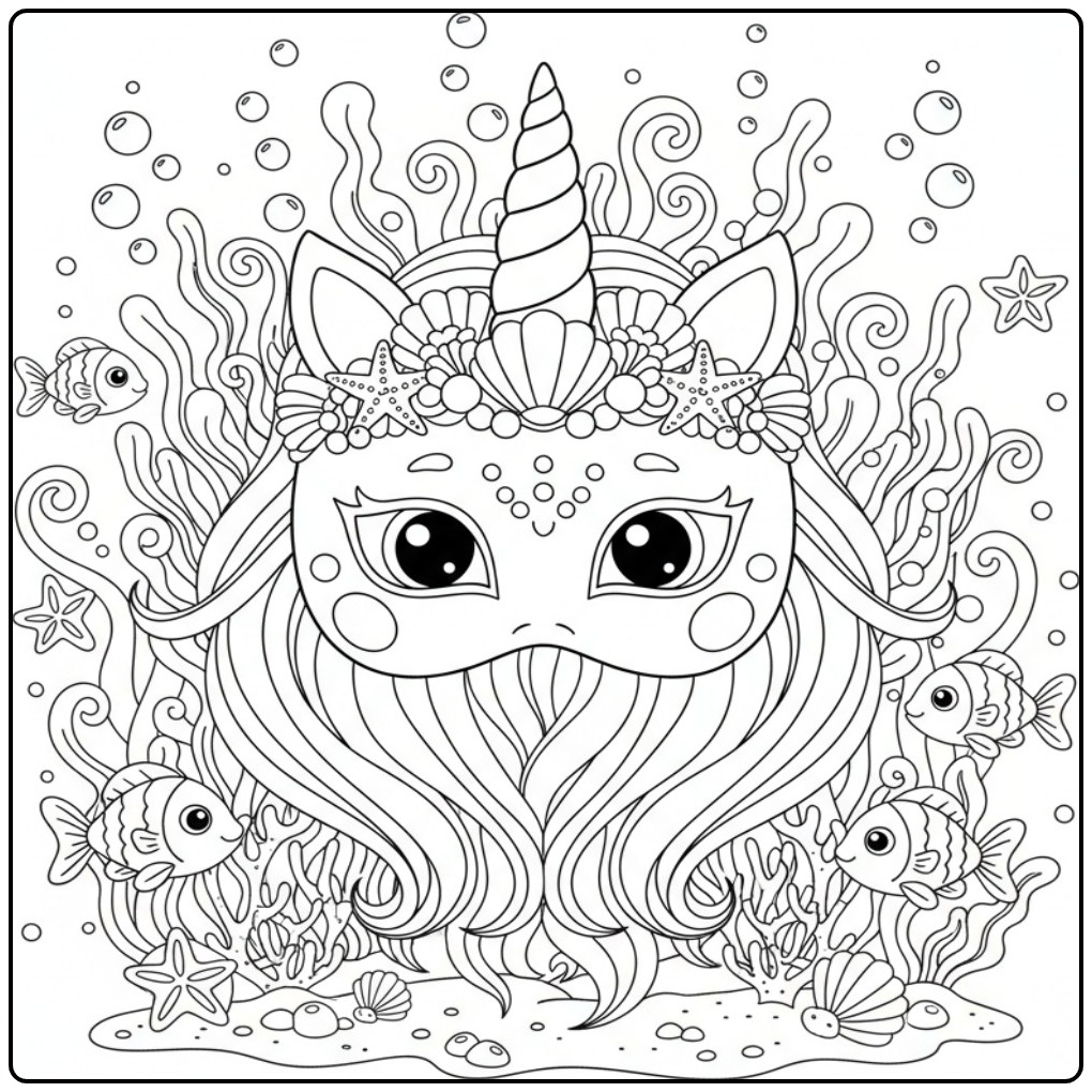 Enchanting Unicorn Mermaid Mask Ready to Color coloring page