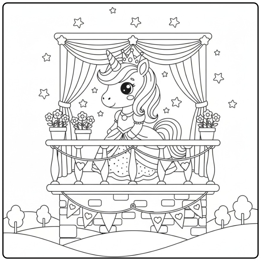Enchanting Princess Unicorn Ready coloring page