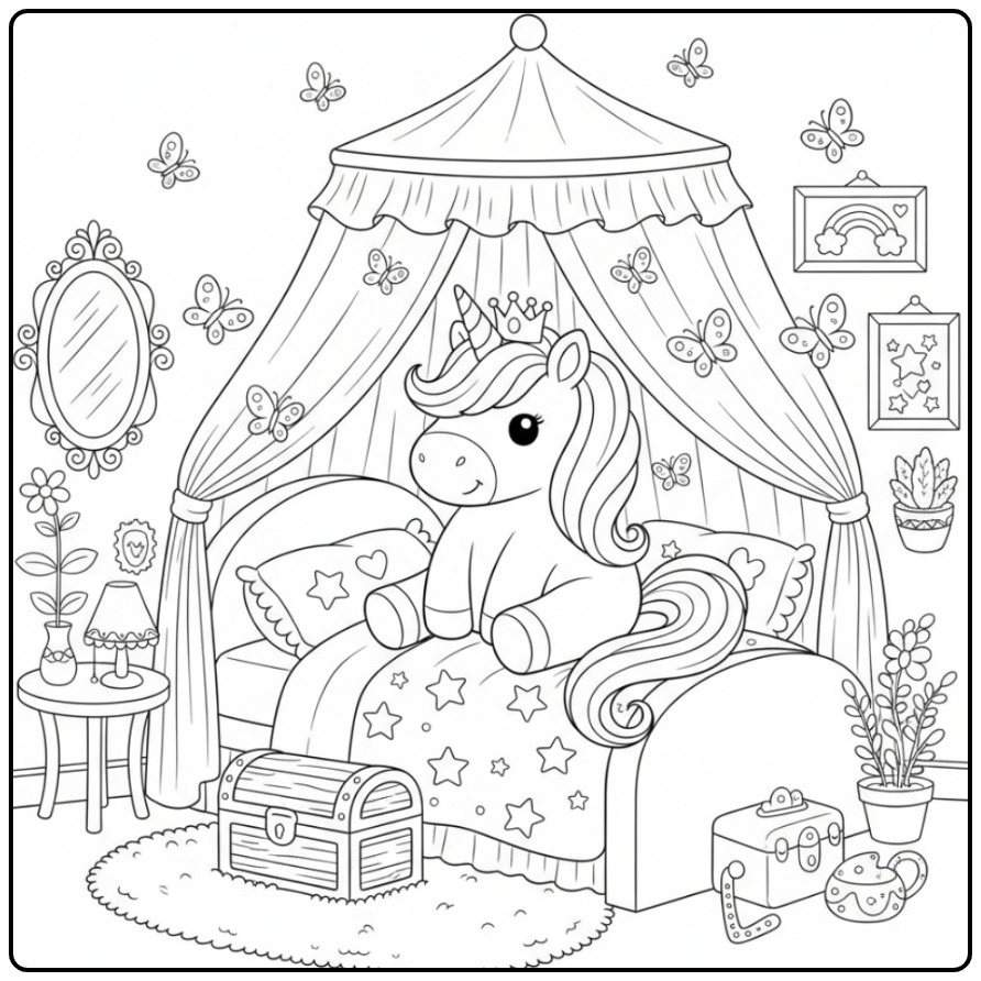 Enchanting Princess Unicorn and Butterflies in Sprookjesbed coloring page